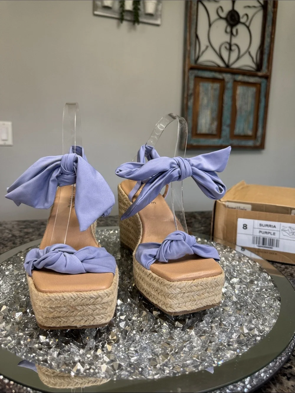 Journee Collection Surria purple Lavender Bow Espadrille Wedge Sandals NEW 8